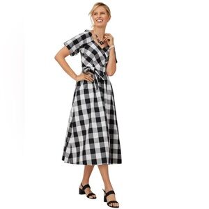 Talbots NWOT zinnia gingham fit & flare poplin midi dress in black white